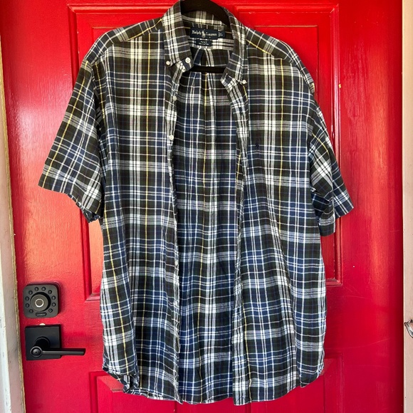 Ralph Lauren Men's Plaid T Shirt Short Sleeve Large Green Blue Yellow - Picture 2 of 3